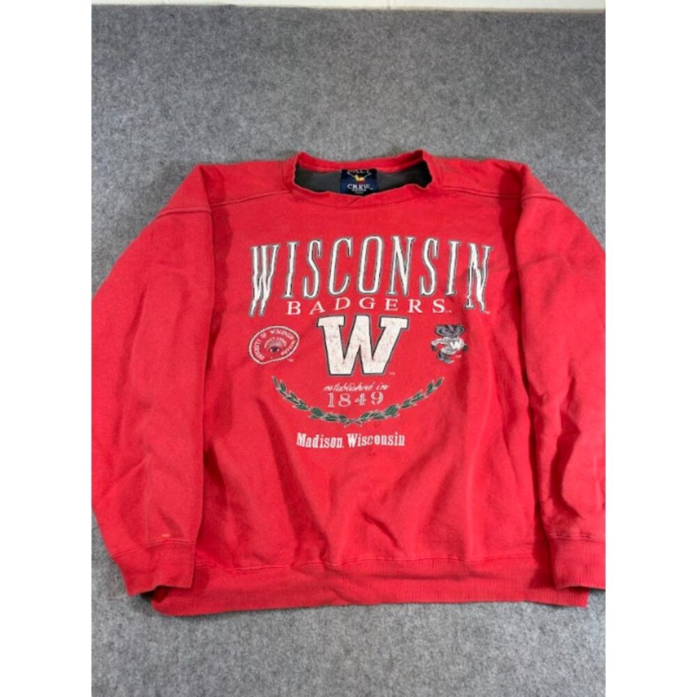 VTG 90s Wisconsin Badgers NCAA Sweatshirt Mens L Red Crewneck College Sportswear